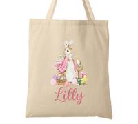 Second Ave Personalised Cute Pink Bunny Rabbit Easter Bag Easter Egg Hunt Basket Gift Bag Girls