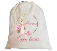 Second Ave Personalised Cute Pink Bunny Rabbit Easter Sack Bag Easter Egg Hunt Basket Gift Bag Girls