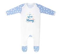 Second Ave Personalised Hello World Baby Boy Blue Cloud Baby Grow Romper Sleepsuit