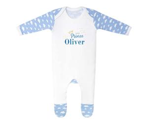 Second Ave Personalised Little Prince Baby Boy Blue Cloud Baby Grow Romper Sleepsuit