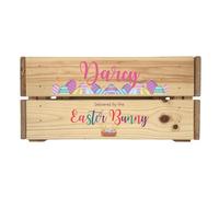 Second Ave Personalised Pink Easter Bunny Wooden Crate Box Easter Egg Treat Children Hamper Gift
