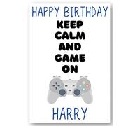 Second Ave Personalised Playstation Keep Calm and Game On Birthday Card Greetings Card