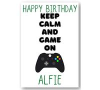 Second Ave Personalised Xbox Keep Calm and Game On Birthday Card Greetings Card