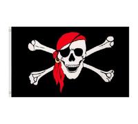Second Ave Red Pirate Flag 5ft X 3ft Large with Brass Eyelets Skull & Crossbones Jolly Roger Banner Flag