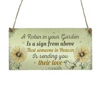Second Ave Robin in Your Garden Memorial Remembrance Wooden Hanging Rectangle Garden Sign Plaque