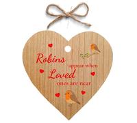 Second Ave Robins Appear When Loved Ones are Near Cherry Wood Hanging Heart Christmas Xmas Tree Decoration Bauble