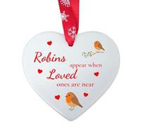 Second Ave Robins Appear When Loved Ones are Near White Ceramic Hanging Heart Christmas Xmas Tree Decoration Bauble