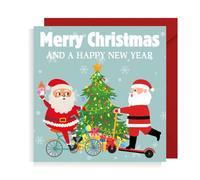 Second Ave Santa Scooter Pack of 10 Christmas Bicycle Bike Xmas Holiday Festive Greetings Cards