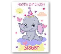 Second Ave Sister Children's Kids Elephant Birthday Card For Her Greetings Card