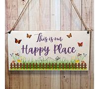 Second Ave This Is Our Happy Place Wooden Hanging Gift Friendship Rectangle Home Garden Shed Sign Plaque