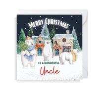 Second Ave Uncle Christmas Polar Bear Square Xmas Holiday Festive Greetings Card