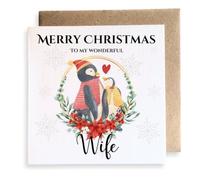 Second Ave Wife Penguin Love Square Card Christmas Xmas Holiday Festive Greetings Card