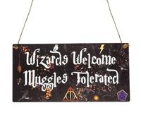 Second Ave Wizards Welcome Muggles Tolerated Black Wooden Hanging Rectangle Home Bedroom Sign Plaque