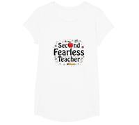 Second Fearless Teacher: Inspiring Educator Gift T-Shirt, Girls, White, Medium