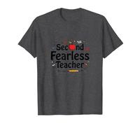 Second Fearless Teacher: Inspiring Educator Gift T-Shirt, Men, Dark Heather Grey, 5XL