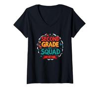 Second Grade Boy Squad Est. 2023 Fun School Adventure V-Neck T-Shirt, Women, Black, L