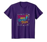 Second Grade Diva: Sassy School Star for Young Learners T-Shirt, Kids, Purple, 4 Years