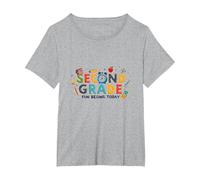 Second Grade Fun Begins Today: Colorful School Adventure T-Shirt, Women's Plus, Heather Grey, 2X