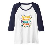 Second Grade, Here I Come: Fun School Adventure Awaits Raglan Baseball Tee, Women, Navy/White, L