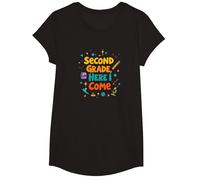 Second Grade, Here I Come: Fun School Adventure Awaits T-Shirt, Girls, Black, Medium