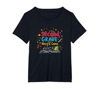 Second Grade Here I Come: School Adventure Begins T-Shirt, Women's Plus, Black, 2X