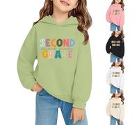 Second Grade Hoodie for Kids Boys Girls Back to School Hoodies First Day of School Jumper Long Sleeve Sweatshirt Preppy Clothes Sports Casual Letter Print (Green, 6-7years)
