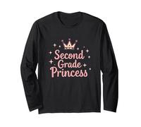 Second Grade Princess Royal Crown Sparkle Long Sleeve T-Shirt, Adult Unisex, Black, XXL