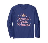 Second Grade Princess Royal Crown Sparkle Long Sleeve T-Shirt, Adult Unisex, Navy, XXL