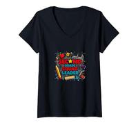 Second Grade Squad Leader Elementary School Pride V-Neck T-Shirt, Women, Black, M