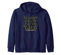 Second Grade Tough Guy: Camo Cool for Young Adventurers Zip Hoodie, Adult Unisex, Navy Blue, Small