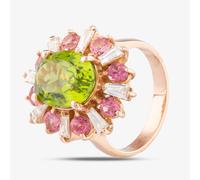 Second Hand 14ct Rose Gold 5.41ct Peridot, 0.83ct Diamond & 1.33ct Pink Tourmaline Oval Cluster Ring 4312214
