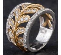 Second Hand 14ct Two Colour Gold 1.24ct Brilliant Cut Diamond Openwork Leaf Design Fancy Ring 4312042