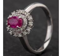 Second Hand 14ct White Gold 0.68ct Ruby & Two Tier 0.25ct Diamond Cluster Ring 4335109