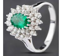 Second Hand 14ct White Gold 0.84ct Emerald & 0.53ct Brilliant Cut Diamond Oval Cluster Ring 4337018