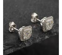 Second Hand 14ct White Gold 1.00ct Brilliant Cut Diamond Square Halo Stud Earrings 43171133
