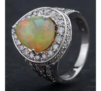 Second Hand 14ct White Gold 3.11ct Opal & 1.51ct Diamond Cluster Ring 4338017