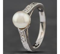 Second Hand 14ct White Gold Cultured Pearl & Brilliant Cut Diamond Dress Ring 43441000