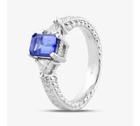 Second Hand 14ct White Gold Emerald Cut Tanzanite & Trillion Cut Diamond Three Stone Ring 41481270