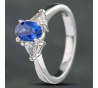 Second Hand 14ct White Gold Sapphire & Trillion Cut Diamond Three Stone Ring 433615620