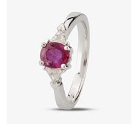 Second Hand 14ct White Gold Three Stone 0.90ct Ruby & 0.20ct Diamond Ring 4312247