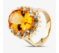 Second Hand 14ct Yellow Gold 7.68ct Citrine & Brilliant Cut Diamond & 0.55ct Yellow Sapphire Oval Cluster Ring 4343009