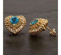 Second Hand 14ct Yellow Gold Diamond and Blue Topaz Heart Studs 4217026