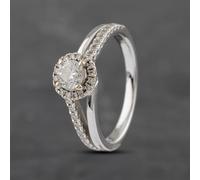 Second Hand 18ct White Gold 0.53ct Brilliant Cut Diamond Split Shoulders Halo Ring 41481946