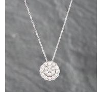Second Hand 18ct White Gold 1.00ct Brilliant Cut Diamond Halo Cluster Pendant & 16-18 Inch Trace Chain 43141188