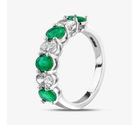 Second Hand 18ct White Gold 1.26ct Oval Emerald & 0.79ct Diamond Seven Stone Half Eternity Ring 4337081