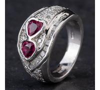 Second Hand 18ct White Gold 1.45ct Ruby & 0.61ct Diamond Double Heart Design Pave Set Ring 4335003