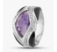 Second Hand 18ct White Gold Amethyst & 0.31ct Brilliant Cut Diamond & Onyx Dress Ring 434215641
