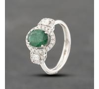 Second Hand 18ct White Gold Emerald & 0.58ct Diamond Oval Cluster Ring 43371060