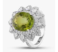 Second Hand 18ct White Gold Green Tourmaline & Diamond Large Oval Cluster Ring 434615640