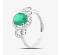 Second Hand 18ct White Gold Oval Cut Emerald & Diamond Cluster Ring 43371036